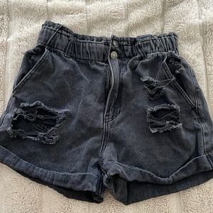BLACK DISTRESSED HIGH WAISTED JEAN SHORTS